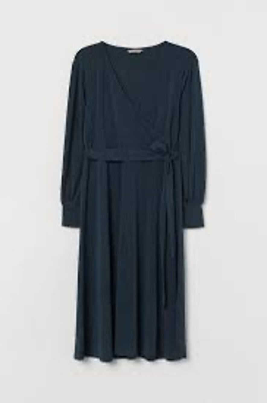 H&M Green Long Sleeve Faux Wrap Dress Size S Small